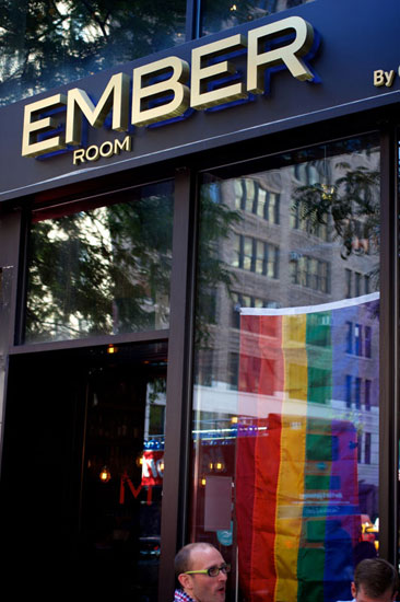 The gay pride ornaments at Ember
