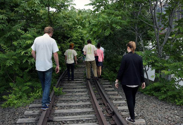 Visitors touring the unfinished third section of the High Line