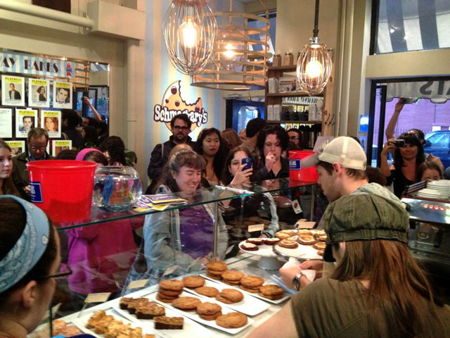 The crowd of customers in Schmackary's Cookies for the Broadway Bakes event 