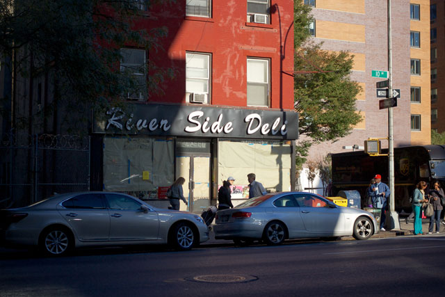 The exterior of the closed River Side Deli