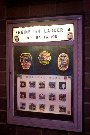 Photos of the fifteen firemen from Engine 54/Ladder 4 who lost their lives on 9/11