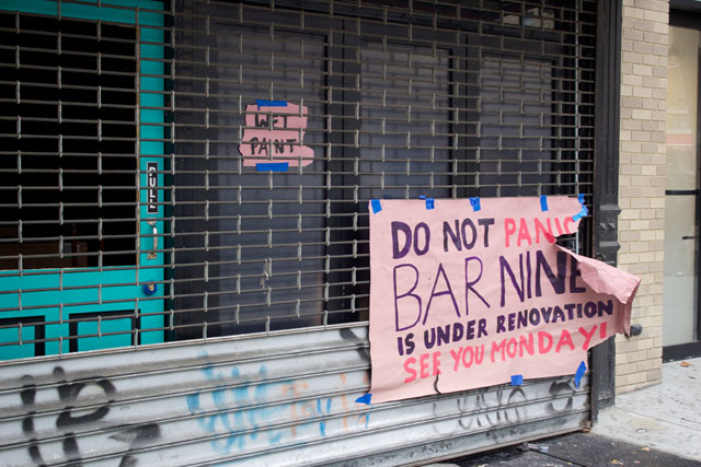 The sign announcing the reopening of Bar Nine