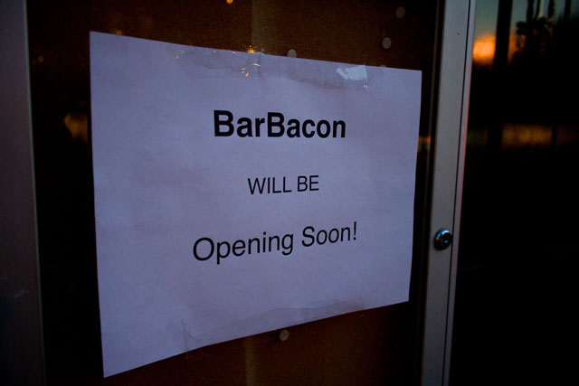The sign announcing BarBacon is coming soon