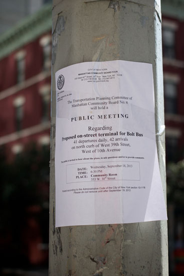 The notice for the then-proposed Bolt Bus stop at 39th & 10th