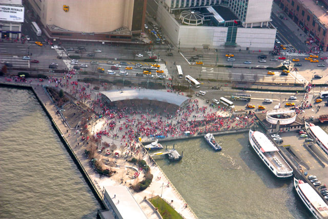 An aerial view of the 2012 SantaCon at Pier 84
