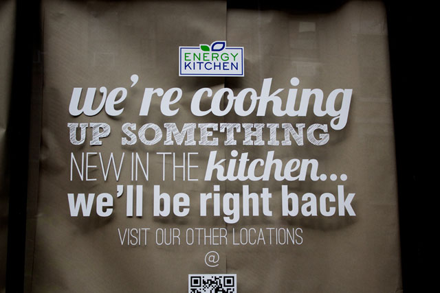 The renovations notice at the closed-for-renovations Energy Kitchen