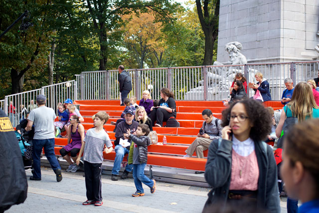 The grandstands for the marathon at Columbus Circle