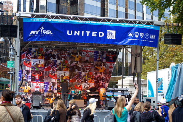 The entertainment stage for the marathon at Columbus Circle