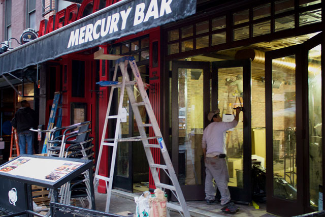 The exterior of the closed-for-renovations Mercury Bar