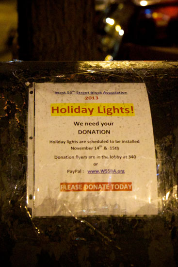 The community notice for the lights on W 55th St