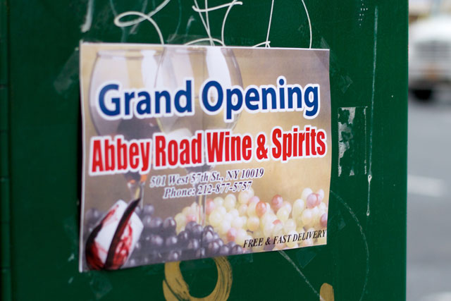 A flyer advertising the new Abbey Road Wine & Spirits