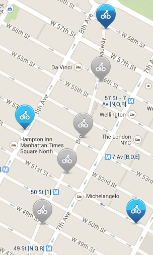 A map of the removed Citibike docks on Broadway