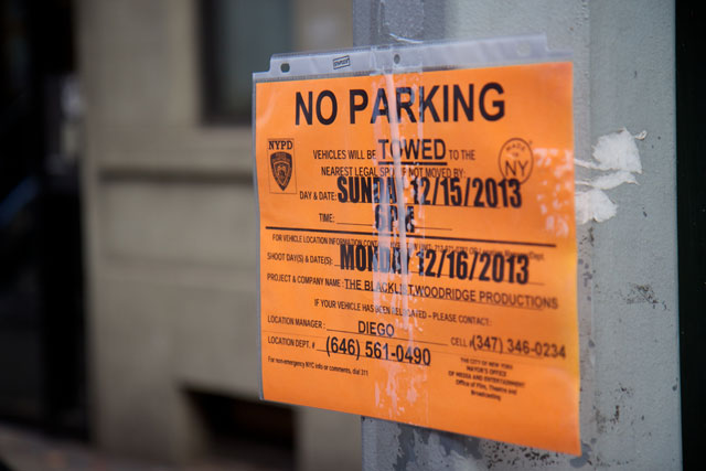 A notice for the filming of The Blacklist