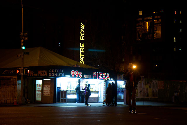 The now-closed 99c pizza store at night
