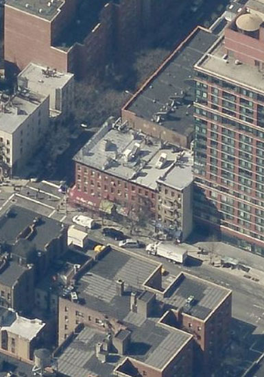 An aerial view of the existing building