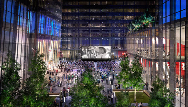 A rendering of an outdoor cinema in the plaza in Manhattan West