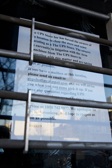 A notice explaining the closure at the UPS Store franchise