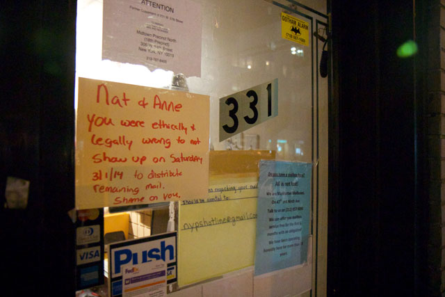 A notice from a customer on the outside of the closed UPS Store on W 57th