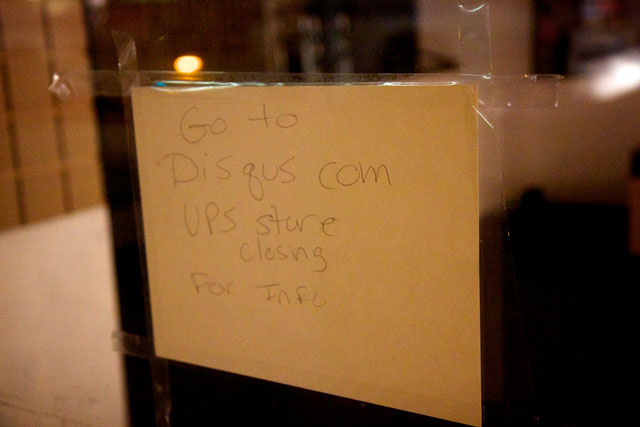 A notice from a customer on the outside of the closed UPS Store on W 57th