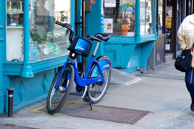 A Citibike let outside Amy's Bread