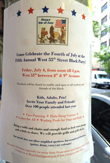 A flyer for the W 55th St Fourth of July events