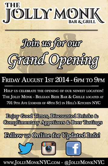 The flyer for the grand opening of The Jolly Monk