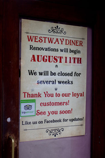 The notice announcing Westway Diner's temporary closure