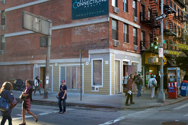 The exterior of the incoming Snack Taverna, with the checkerboard tiles removed