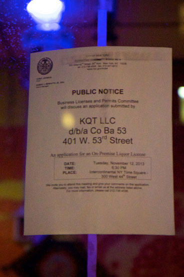 The liquor license application notice for Co Ba