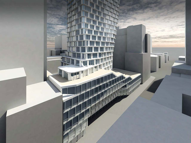 A rendering of the future tower at the site of Roseland