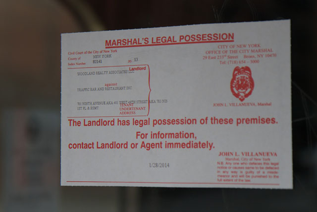 The Marshals possession notice at Traffic Bar